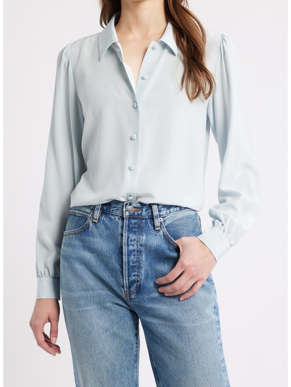 Frame Staple Silk Button-Up Shirt XL light blue